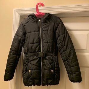 Black puffer jacket; Girls size M (10/12)